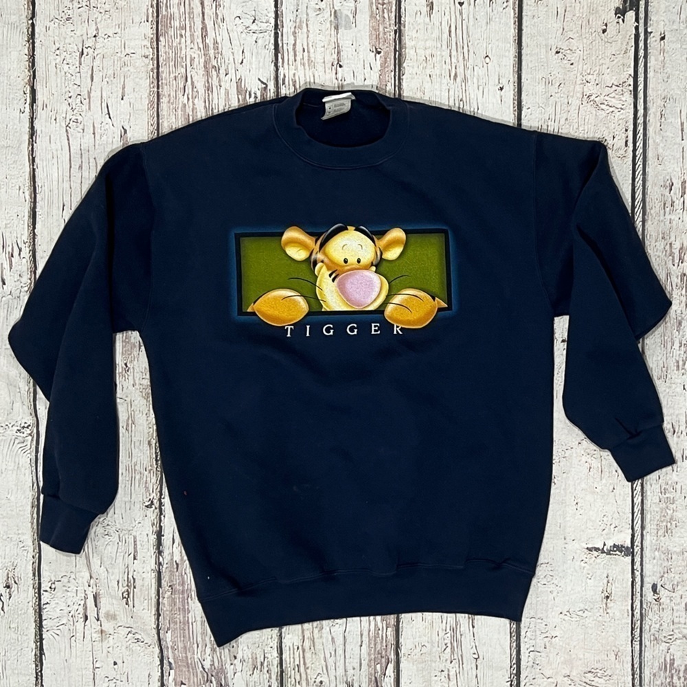 Vtg Early 2000s Tigger Cartoon Disney World Crewneck Sweatshirt Pullover
